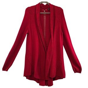Knitted & Knotted by Anthropologie Red Pointelle Knit Cardigan Sweater Womens XL